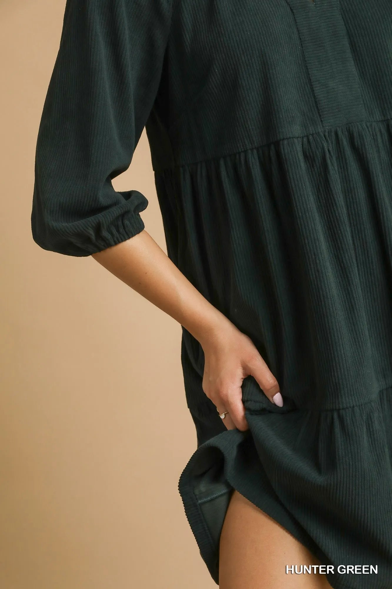 Umgee Tiered Johnny Collar Balloon Sleeve Dress Mini Dresses