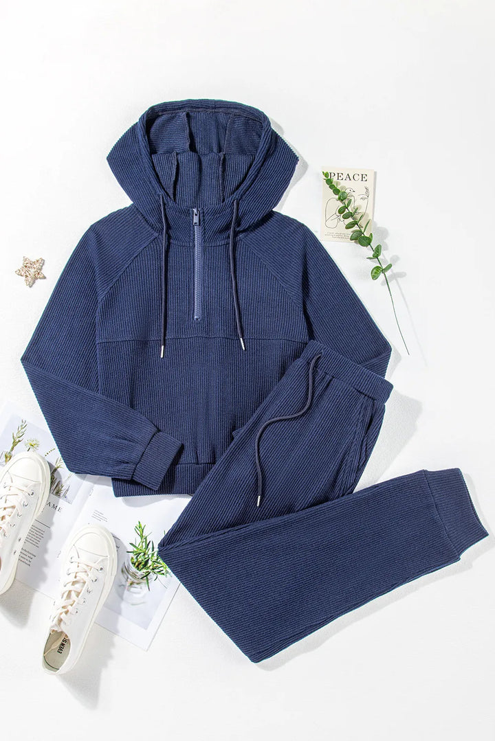 Drawstring Half Zip Hoodie and Joggers Active Set | Loungewear Sets Daverri Fashions