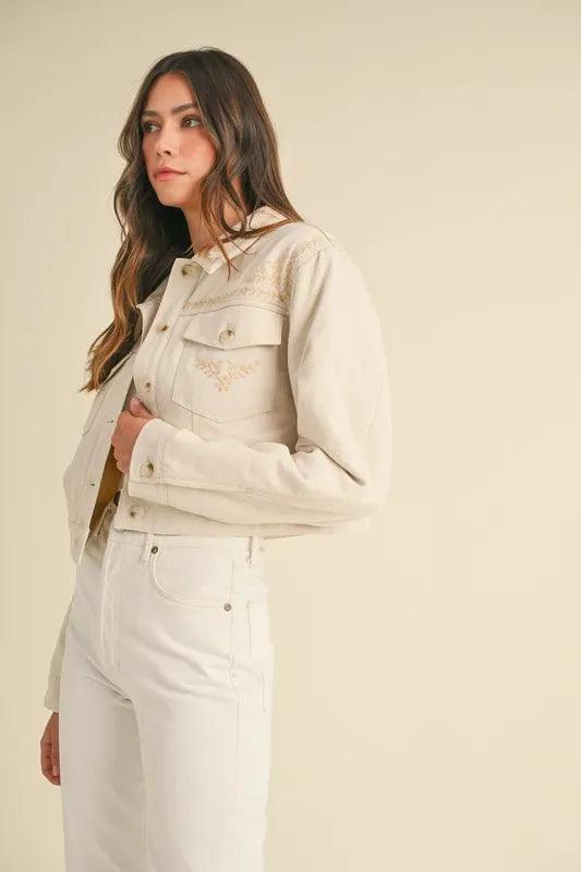 MABLE Embroidered Quilted Cropped Jacket