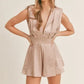MABLE Draped Romper with Pleated Shoulder Pad Detail - DAVERRI FASHIONS