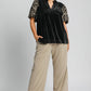 Umgee Full Size Velvet Embroidered Sleeve Blouse Blouses