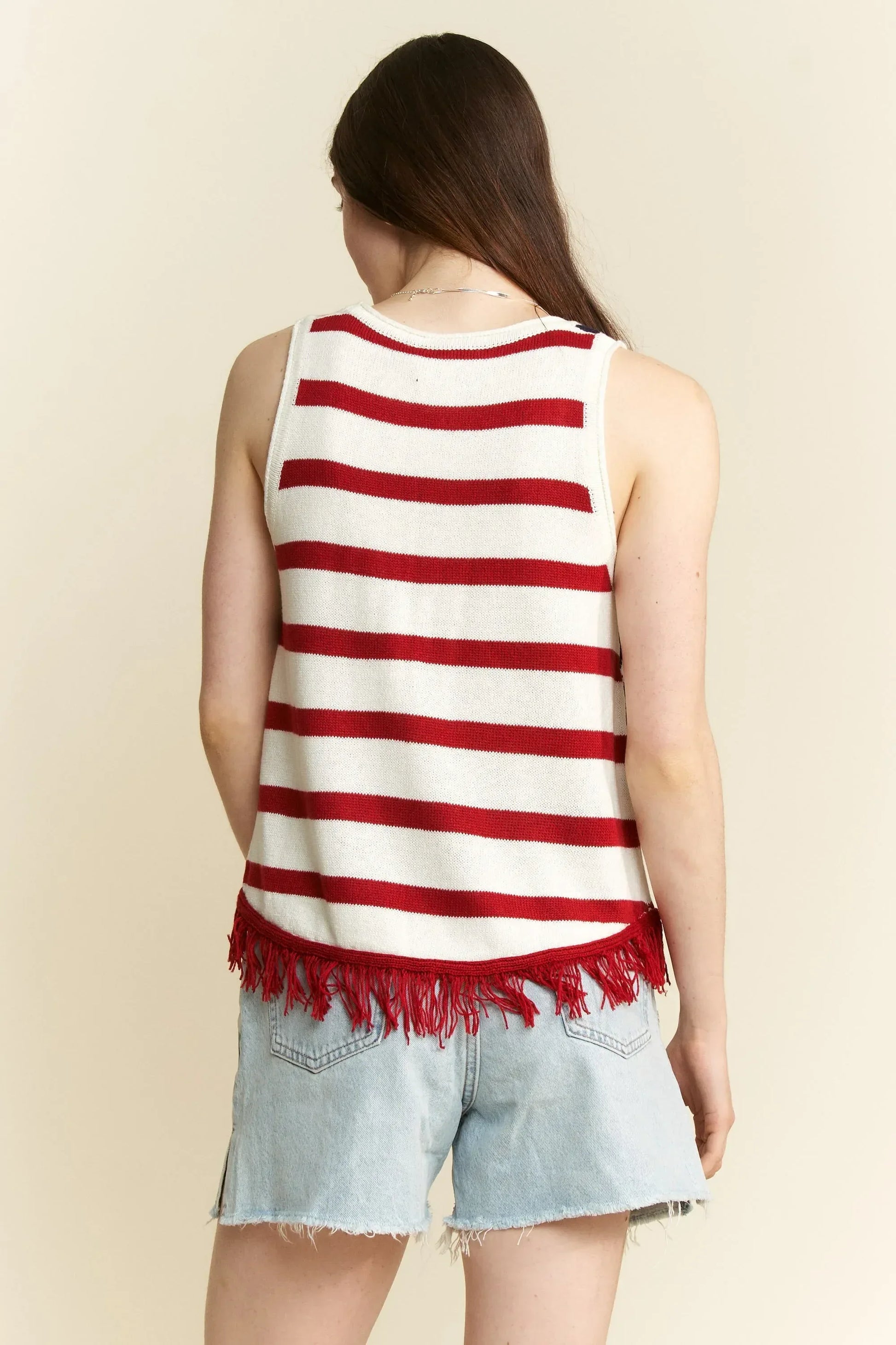 Jade By Jane Full Size American Flag Fringe Tank Top - DAVERRI FASHIONS