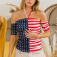 BiBi American Flag Off Shoulder With Front Ruched Top - DAVERRI FASHIONS