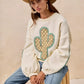 BiBi Cactus Embroidered Fleece Sweatshirt - DAVERRI FASHIONS
