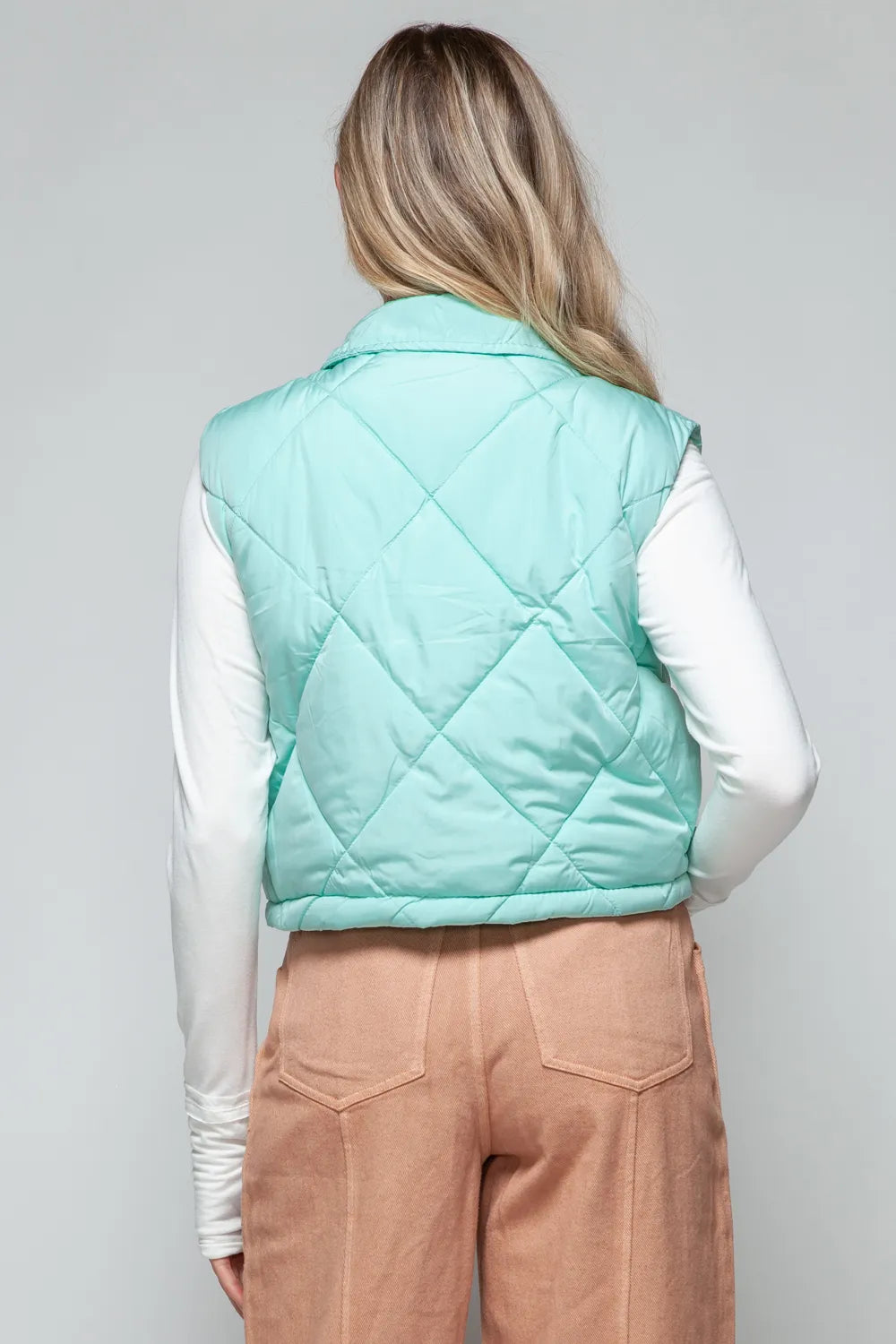 Snobbish Snap Down Quilted Crop Vest | Vest Jackets Daverri Fashions