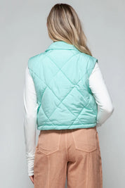 Snobbish Snap Down Quilted Crop Vest | Vest Jackets Daverri Fashions