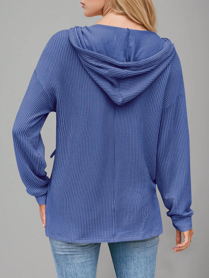 Double Take Drawstring Dropped Shoulder Long Sleeve Hoodie | Hoodies Daverri Fashions
