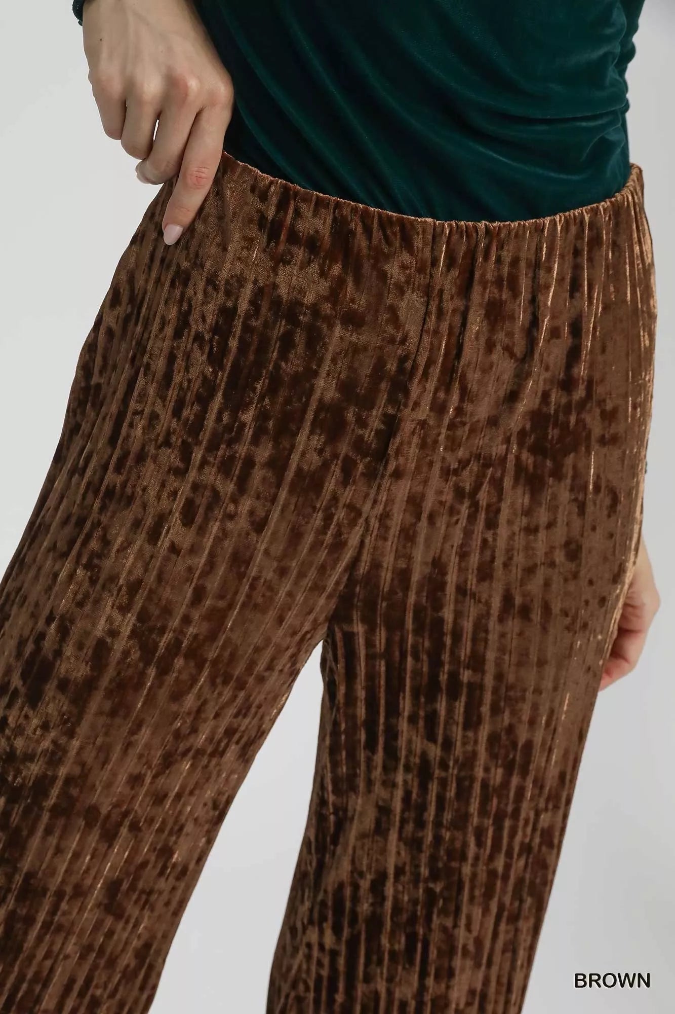 Umgee Velvet Pleated Wide Leg Pants | Pants Daverri Fashions