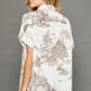 Umgee Full Size Two Tone Print Button Up Short Sleeve Shirt Plus Size