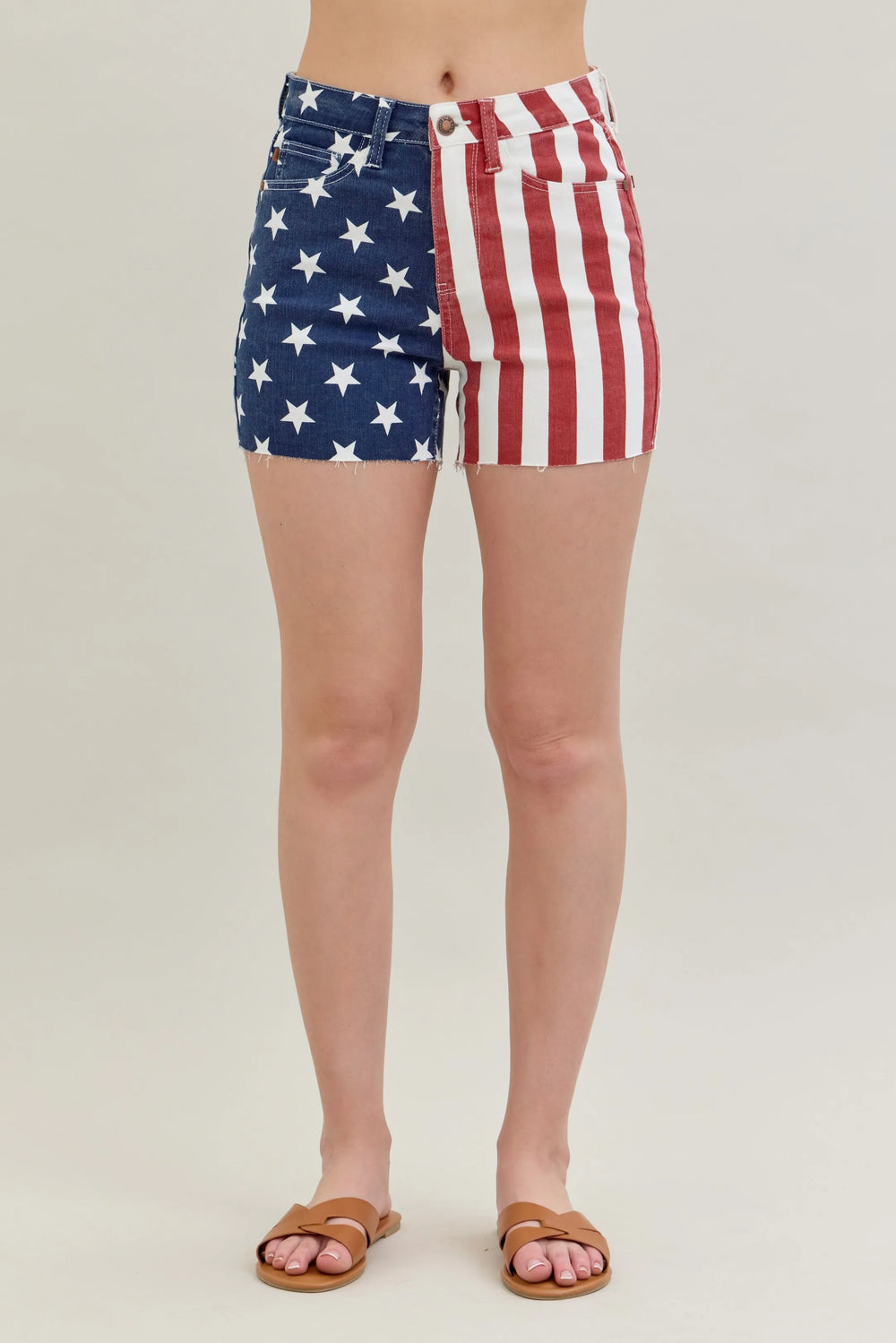 Judy Blue Full Size High Waist Americana Flag Fray Hem Shorts Plus Size PRINT Denim Shorts