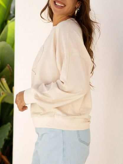 Flower Patch Drop Shoulder Sweatshirt - DAVERRI FASHIONS