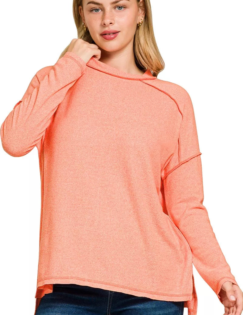 CORAL Zenana Full Size Melange Hacci Exposed Seam Hi-low Tee Plus Size | Daverri Fashions