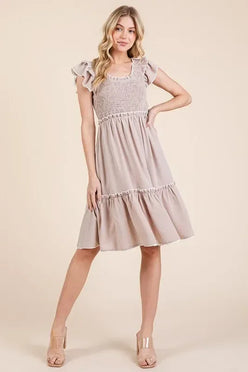 Lime 'N' Chili Ruffle Trim Smocked Dress with Contrast - DAVERRI FASHIONS