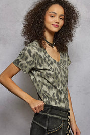 POL Printed V-Neck Short Sleeve T-Shirt | T-Shirts Daverri Fashions
