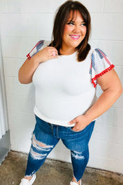 Patriotic Pom Pom Lace Flutter Sleeve Top | 2024 Blow-Out Sale Daverri Fashions