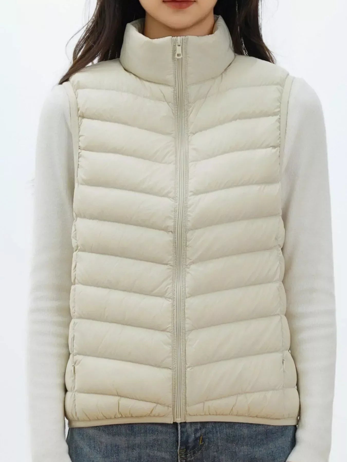 Quilted Zip Up Turtleneck Vest Coat - DAVERRI FASHIONS