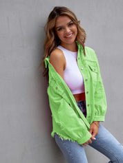 Distressed Drop Shoulder Denim Jacket | Denim Jackets Daverri Fashions
