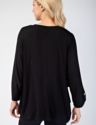 Celeste Full Size Notched Three-Quarter Sleeve Blouse