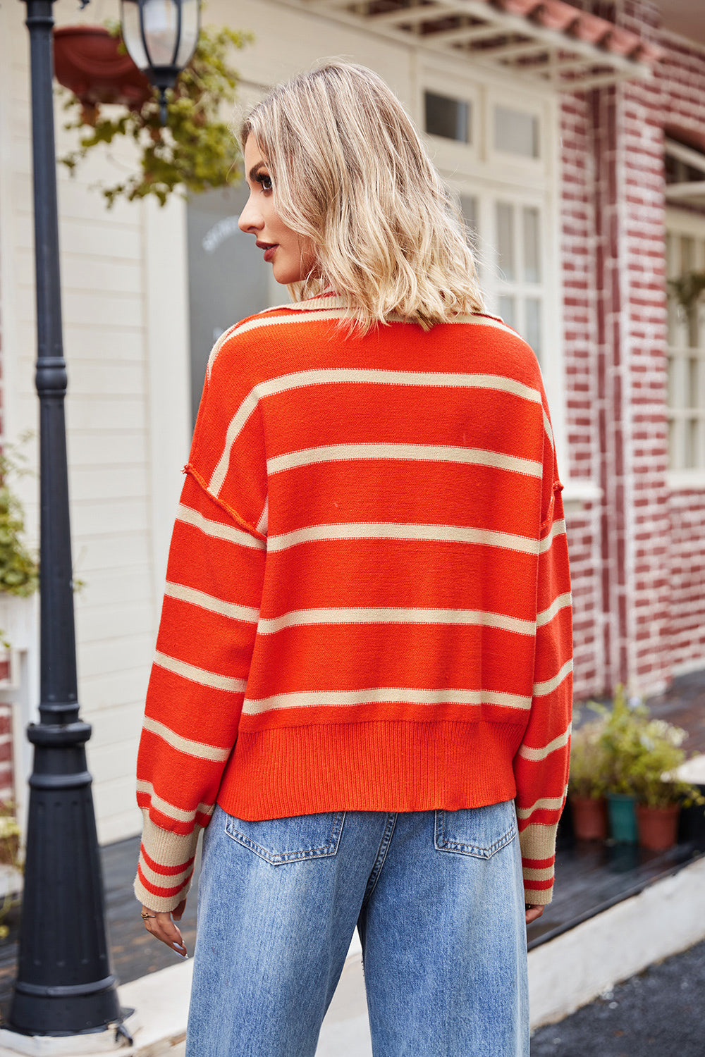 Striped Johnny Collar Sweater | Sweaters Daverri Fashions