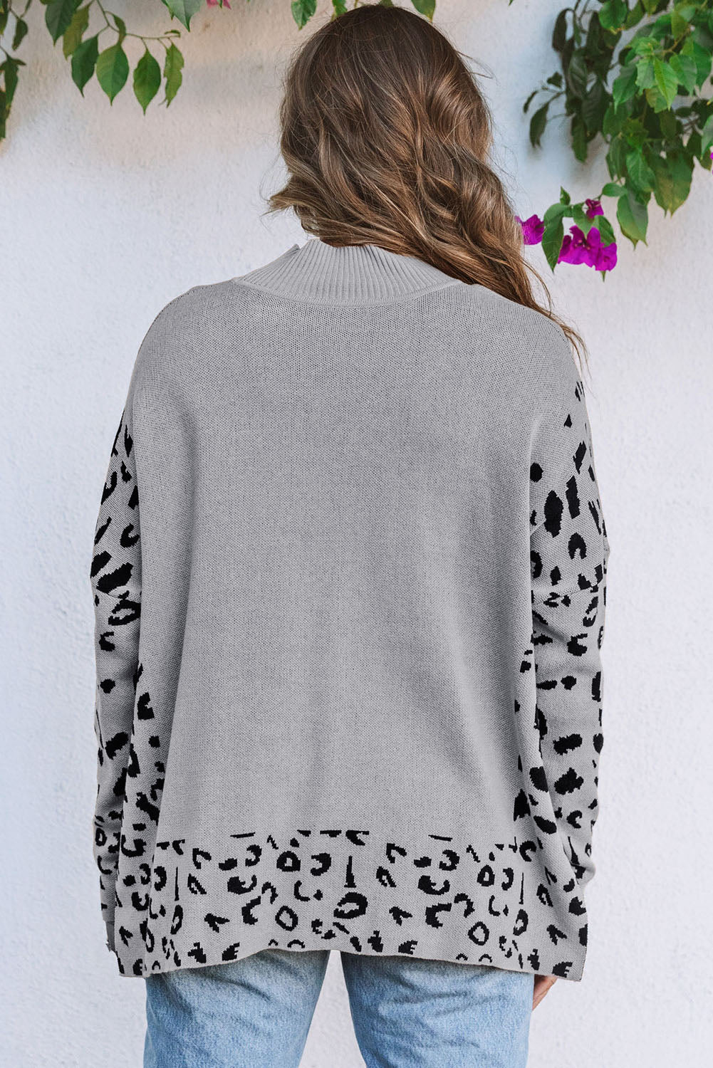 Leopard High Neck Side Slit Oversized Sweater | Sweaters & Cardigans/Sweaters Daverri Fashions