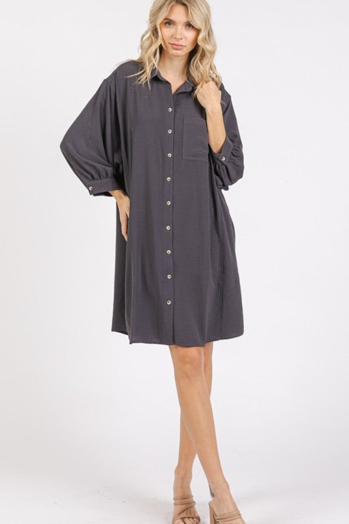 Mittoshop Airflow 3/4 Sleeve Buttoned Shirt Mini Dress Mini Dresses