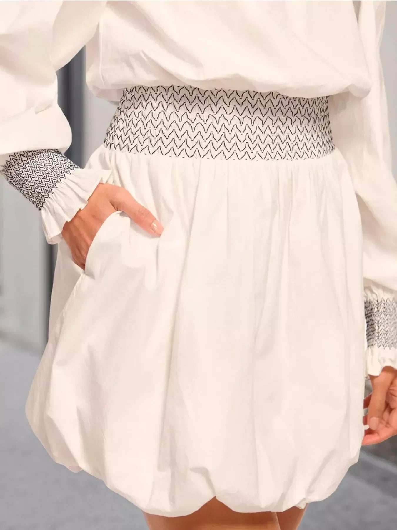 Off-Shoulder Bubble Hem Mini Dress - DAVERRI FASHIONS