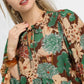 Umgee Mix Floral Peplum Blouse with Tie Neck - DAVERRI FASHIONS