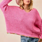 BiBi V-Neck Sweater with Colorful Trim - DAVERRI FASHIONS