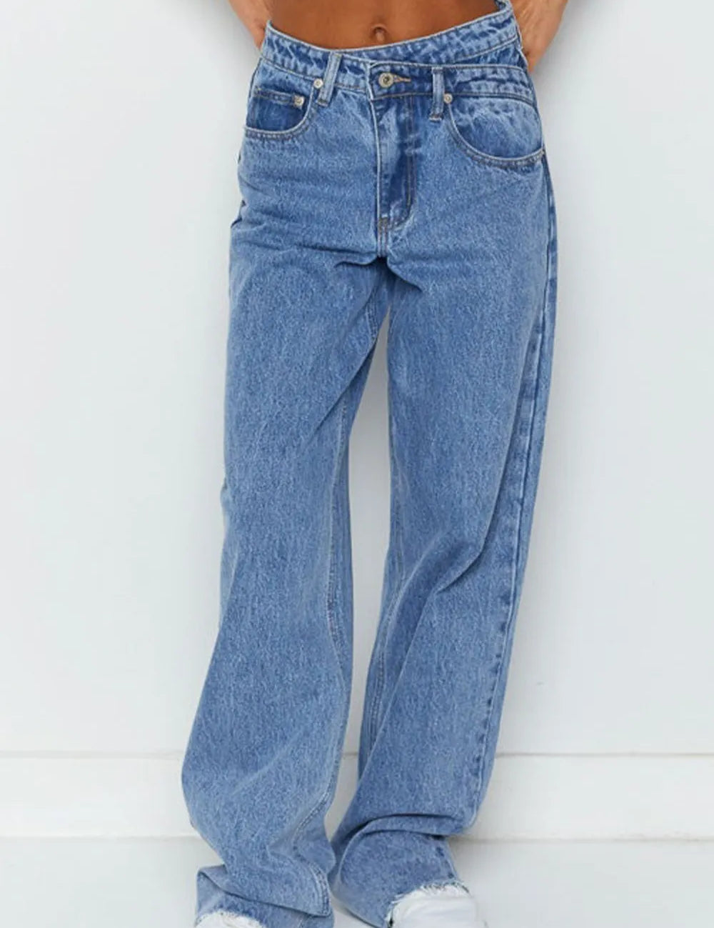 Mid Rise Asymmetrical Waist Wide Leg Jeans | Jeans Daverri Fashions