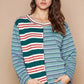 POL Color Block Striped Round Neck Long Sleeve T-Shirt - DAVERRI FASHIONS
