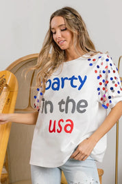 BiBi Party In The Usa Spangle Puff Sleeves Top | Tops Daverri Fashions
