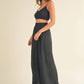 MABLE Smocked Bralette Crop Top and Wide Leg Pants Set Outfit Sets