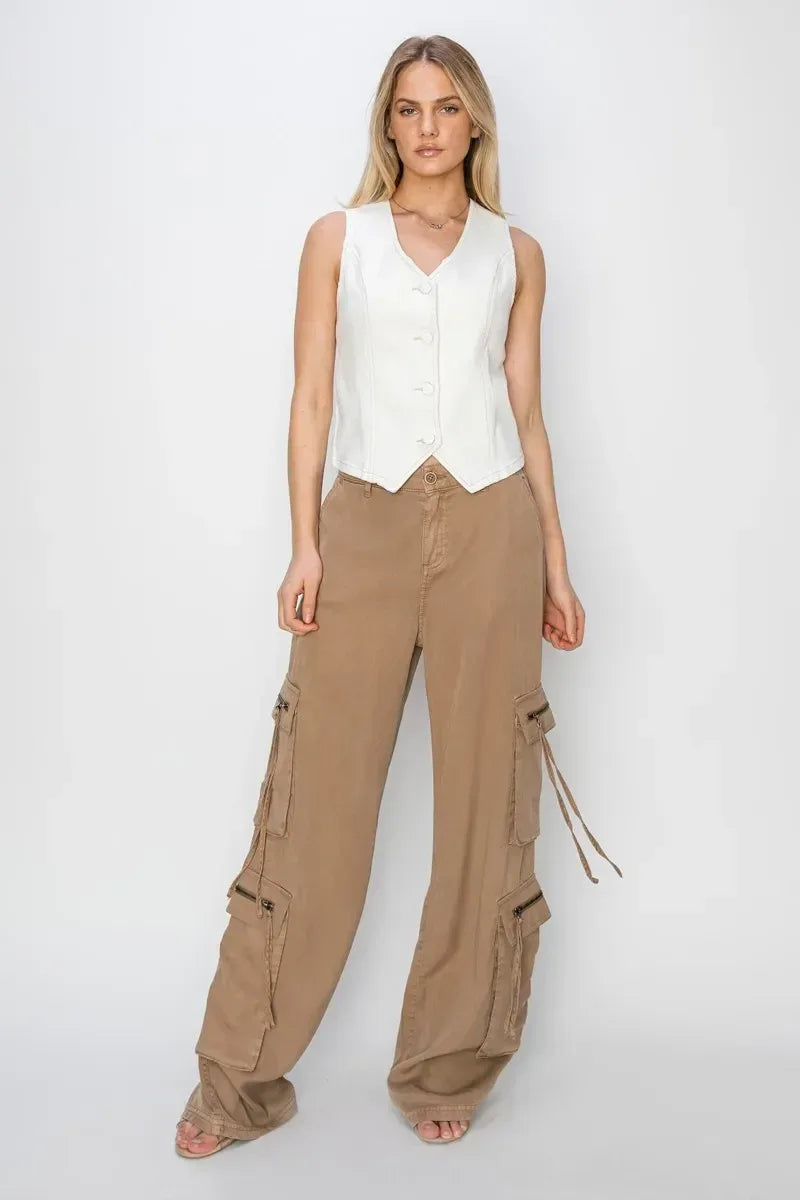 RISEN V Neck Button Down Vest - DAVERRI FASHIONS