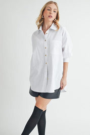 Aemi + Co High-Low Collared Neck Drop Shoulder Shirt | Shirts Daverri Fashions