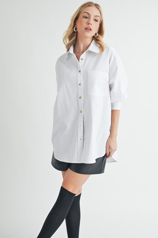 Aemi + Co High-Low Collared Neck Drop Shoulder Shirt Shirts