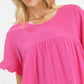 Vibrant pink Umgee linen tiered babydoll dress with ruffle sleeves
