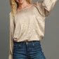 Umgee Wrinkled Round Neck Lantern Sleeve Blouse Tan