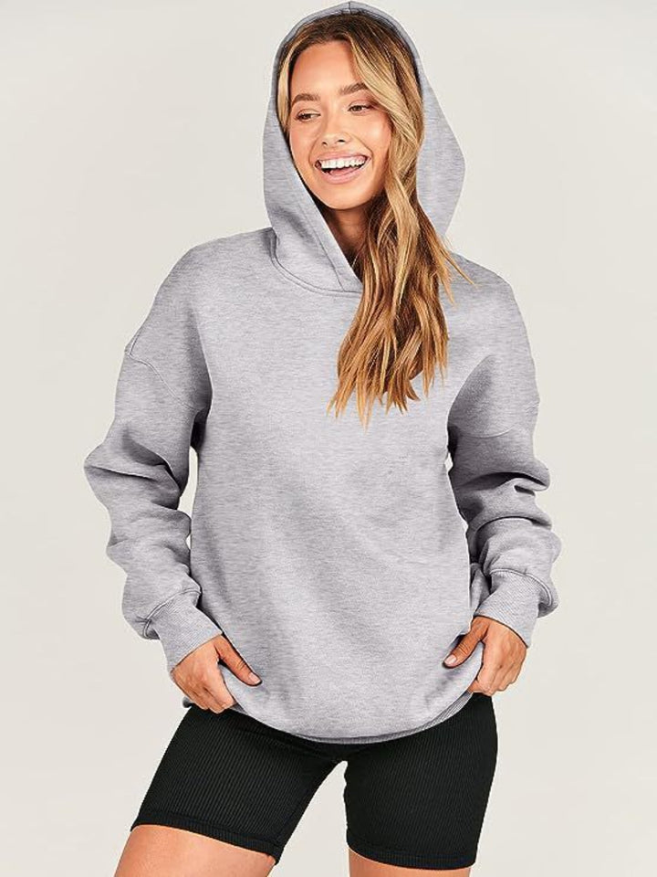 Dropped Shoulder Long Sleeve Hoodie Tops