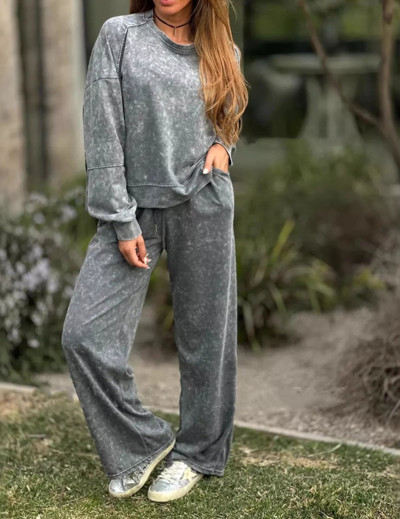 Full Size Round Neck Long Sleeve Top and Pants Set Plus Size | Loungewear Sets Daverri Fashions