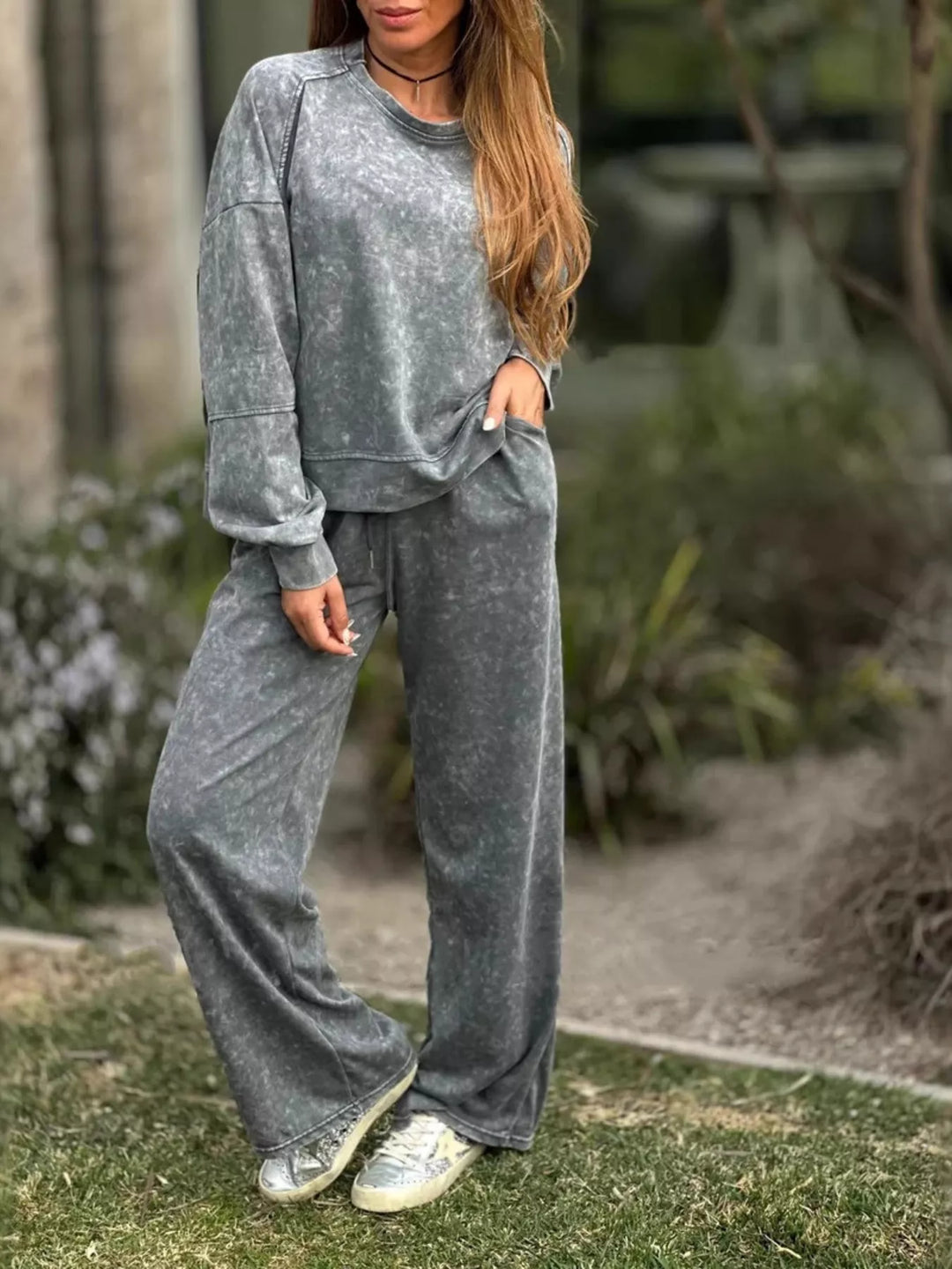 Full Size Round Neck Long Sleeve Top and Pants Set Plus Size | Loungewear Sets Daverri Fashions