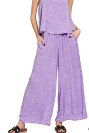Zenana Lavender Woven Acid Crinkle Washed Cami & Pants 2 Piece Set | Outfit Sets Daverri Fashions