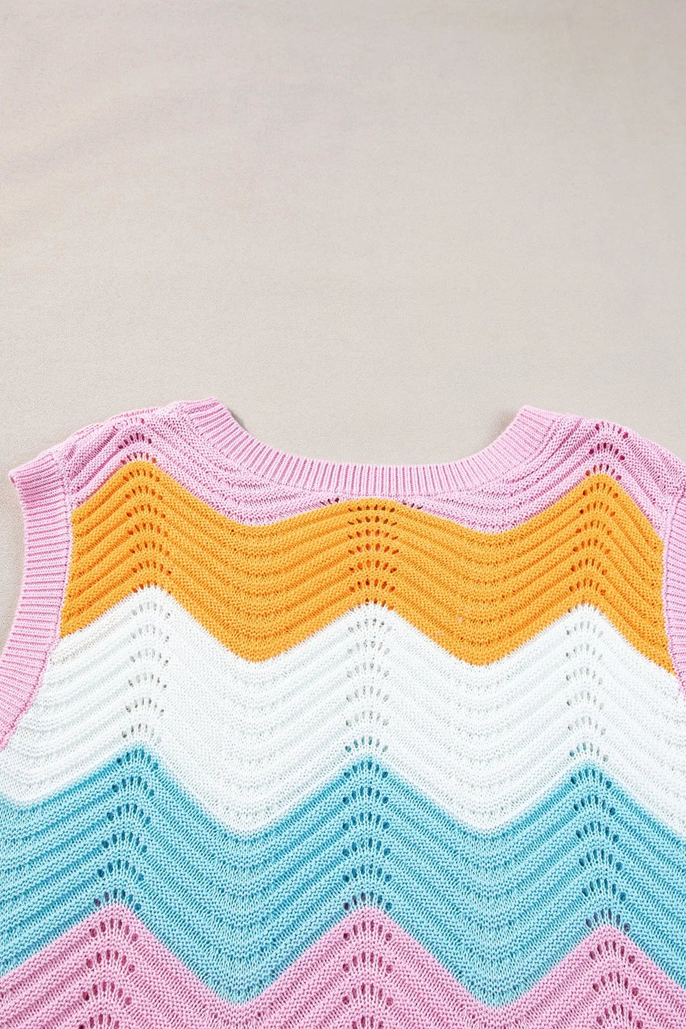 Pastel rainbow crochet vest with zigzag openwork in Daverri Fashions