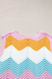 Pastel rainbow crochet vest with zigzag openwork in Daverri Fashions