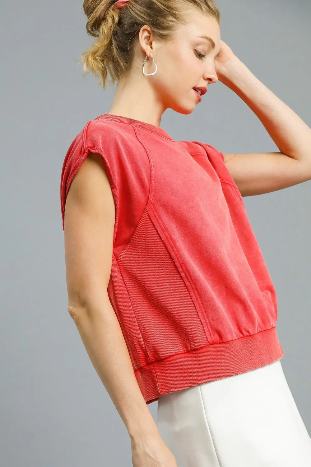 Umgee Round Neck Cap Sleeve Sweatshirt Sweatshirts
