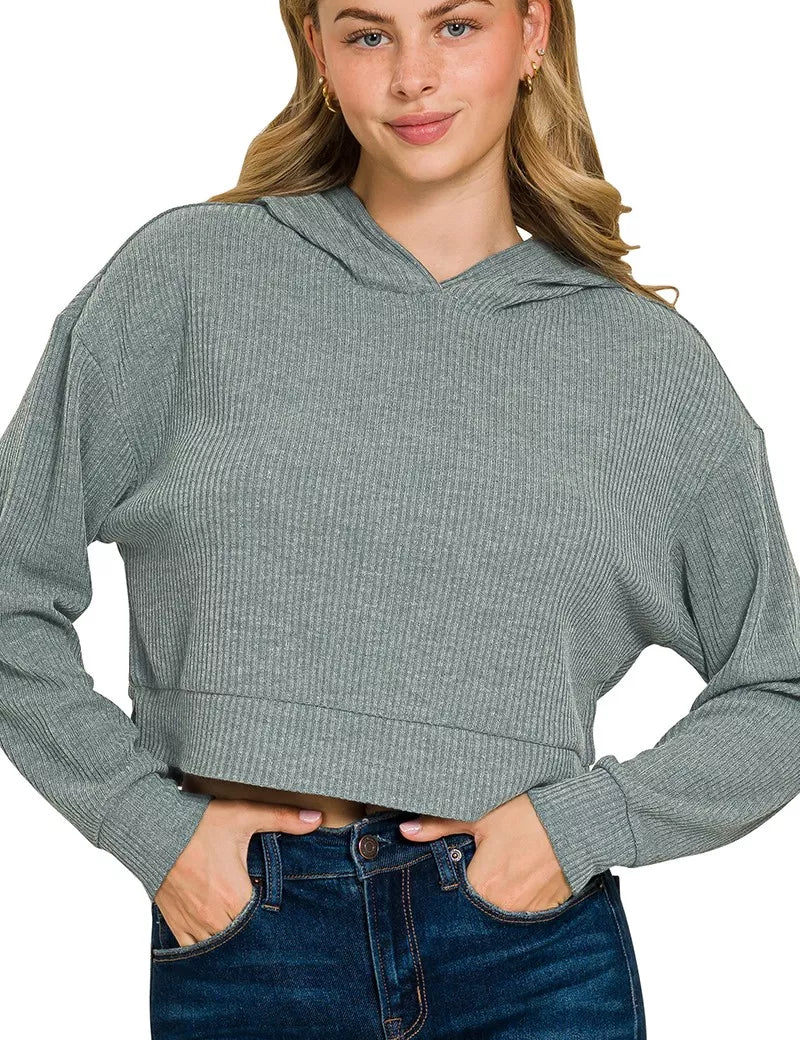 ASH JADE Drop Shoulder Ribbed Crop Hoodie Ash Jade | Hoodies Daverri Fashions