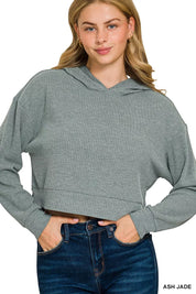 ASH JADE Drop Shoulder Ribbed Crop Hoodie Ash Jade | Hoodies Daverri Fashions