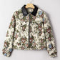 Vintage Floral Print Zip Up Contrast Collared Jacket - DAVERRI FASHIONS