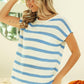 BiBi Striped Round Neck Short Sleeve Knit Top Tops