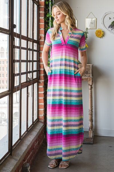 Heimish Striped Short Sleeve Maxi Tee Dress Maxi Dresses