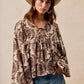 BiBi Printed Woven Front Tied Blouse with Baloon Sleeve - DAVERRI FASHIONS